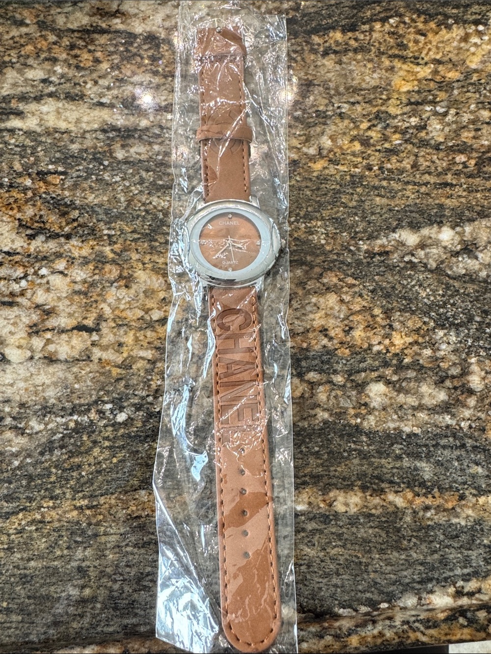 Tan Leather Strap Watch with Silver Case
